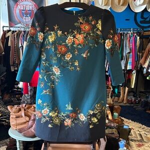 Oasis Floral Teal and Black Shift Dress - Elegant Garden Print